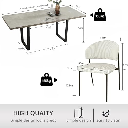 Detalle 2 de JIEXI Ensemble table de salle à manger extensible avec 4 chaises rembourrées - style industriel moderne