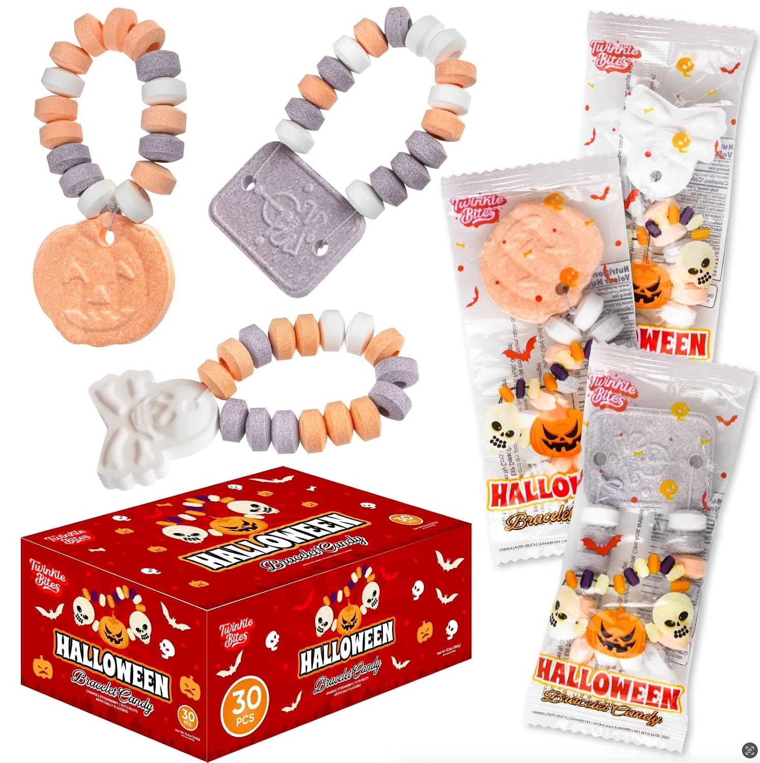 Detalle de Twinkle Bites Halloween Candy Bracelets, 30 Individually Wrapped Treats