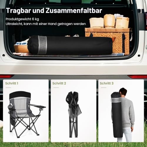 Thumbnail 8 de HIGH POINT SPORTS Campingstuhl Faltbar Angelstuhl Mesh-Rücken Klappstuhl – 160 kg belastbar