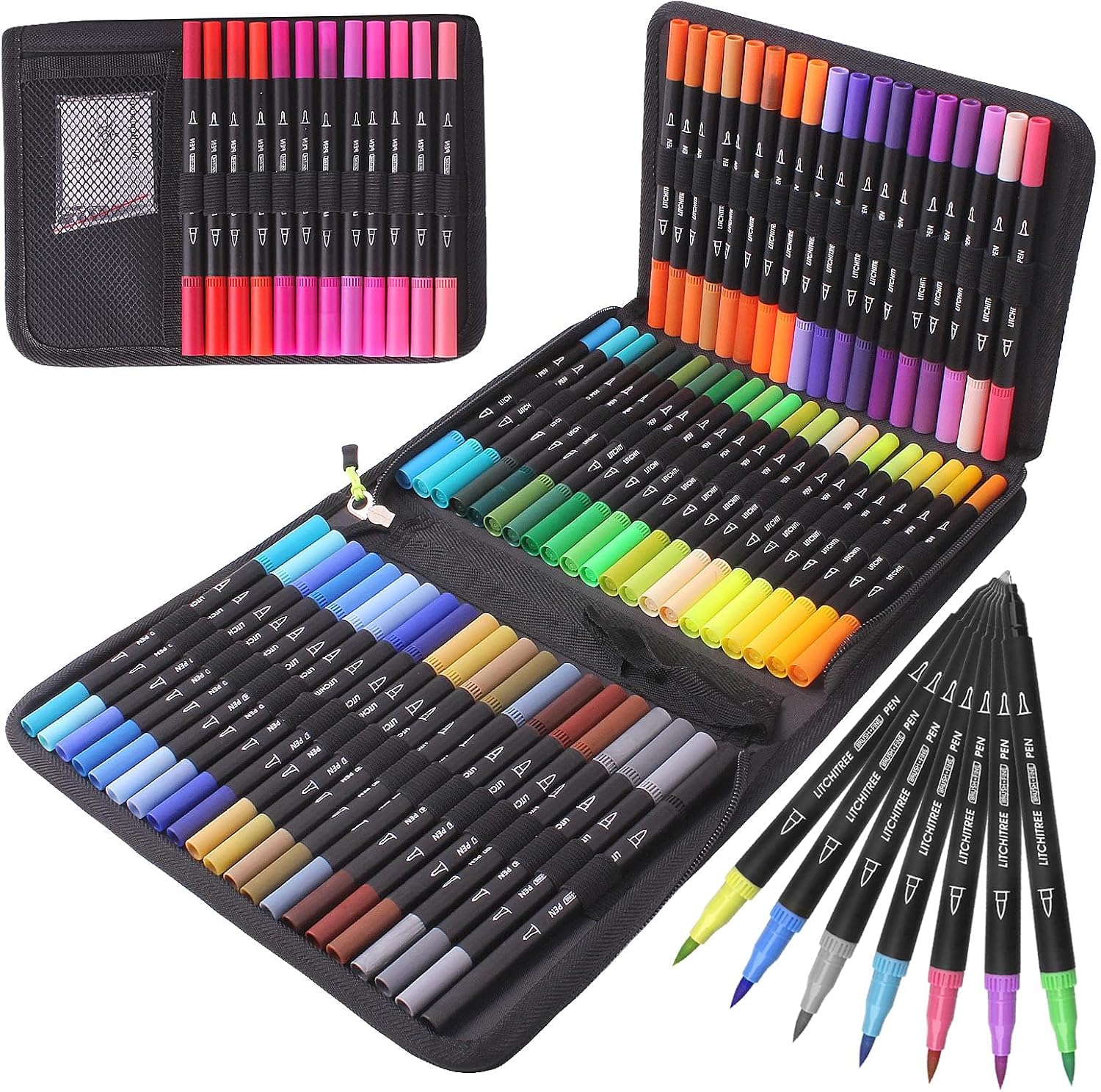 Detalle de Laconile 72 Marqueurs Feutre Coloriage Adulte – Feutres à pointe fine et pinceau (0,4 mm / 2 mm)