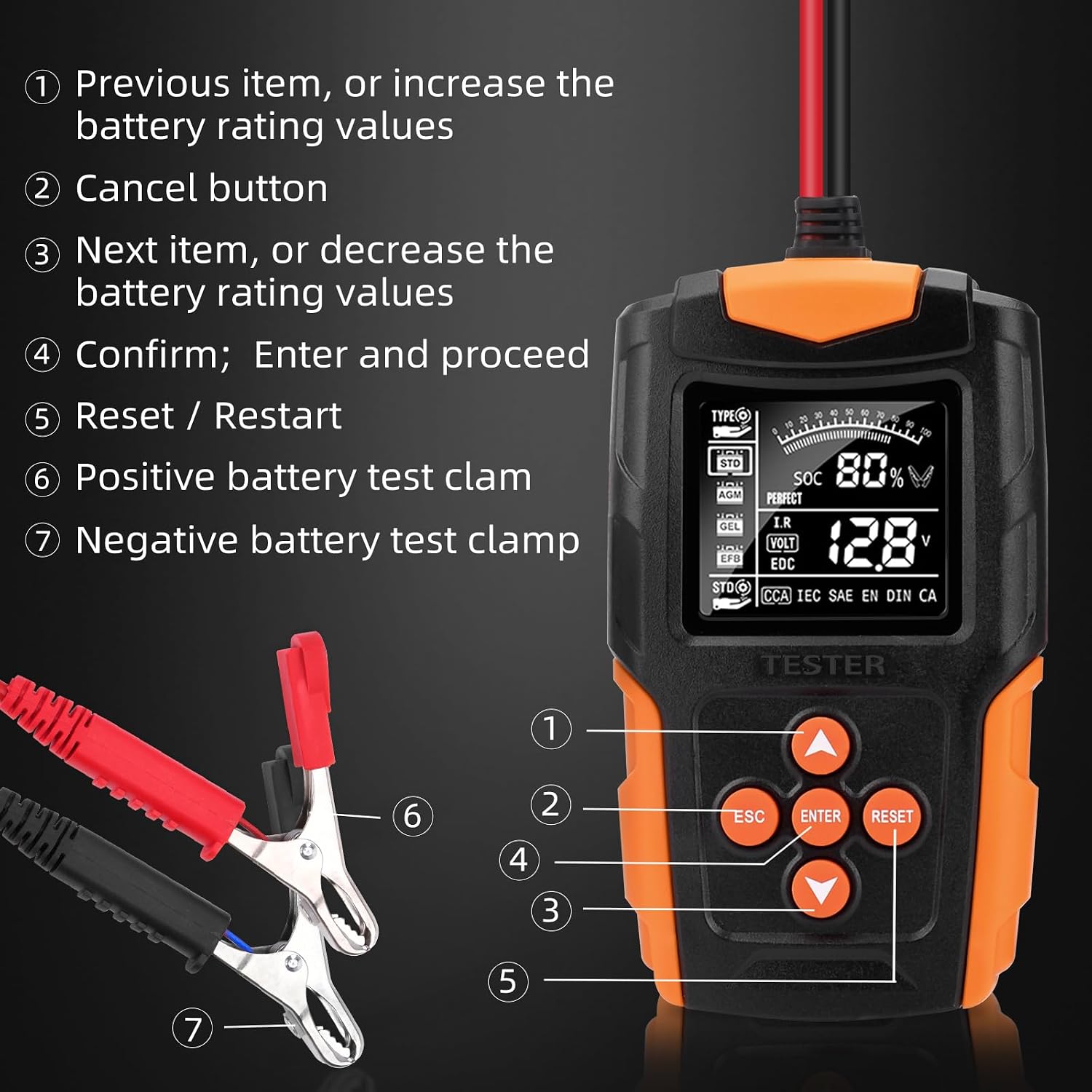 Detalle de Heemol 12 V/24 V accutester met lcd voor auto- en voertuigaccu’s