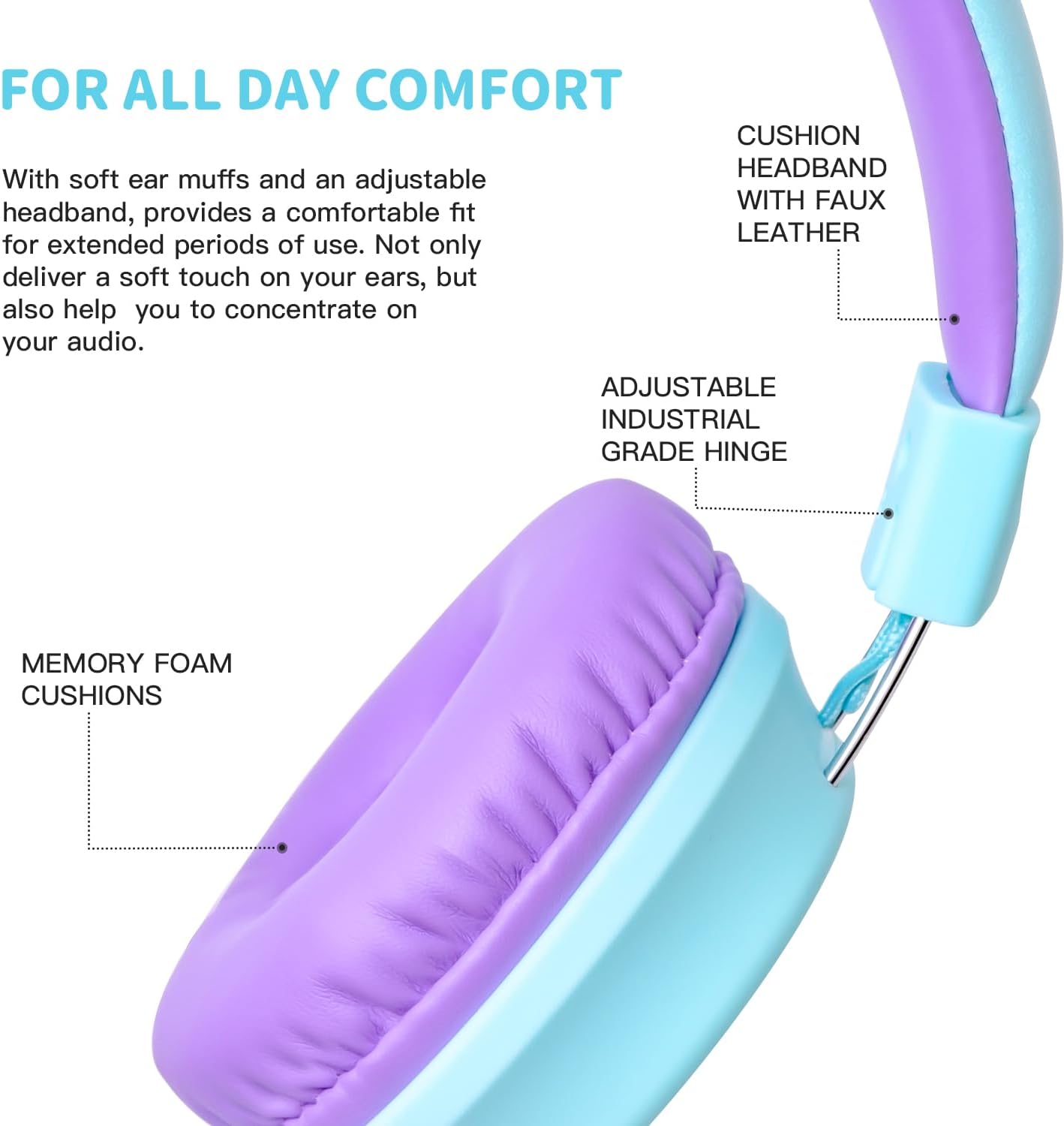 Thumbnail 5 de Olyre Foldable Kids Wired Headphones with Microphone – Blue & Purple, Safe Listening for Zoom Classes