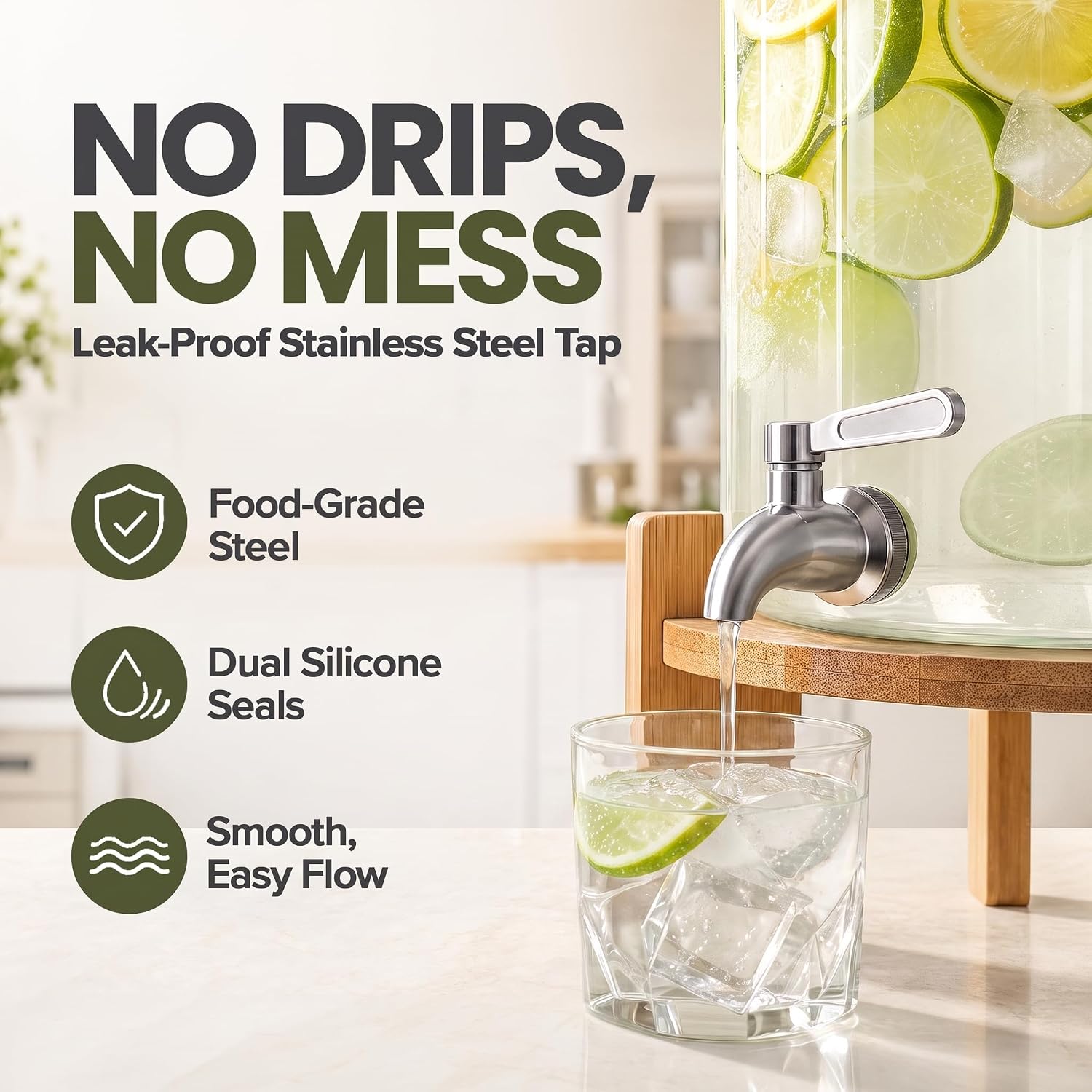 Detalle 1 de Dimono 182 5 L Glass Drink Dispenser with Tap, Bamboo Stand and Lid