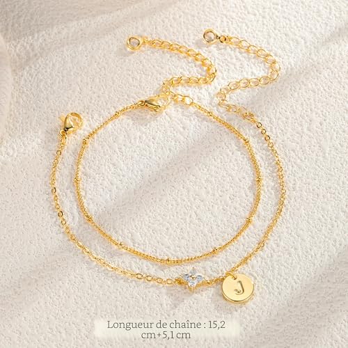 Thumbnail 5 de TINGN Bracelet Femme Or 14 Carats Plaqué – Bracelet Trèfle à Quatre Feuilles avec Lettres Superposées