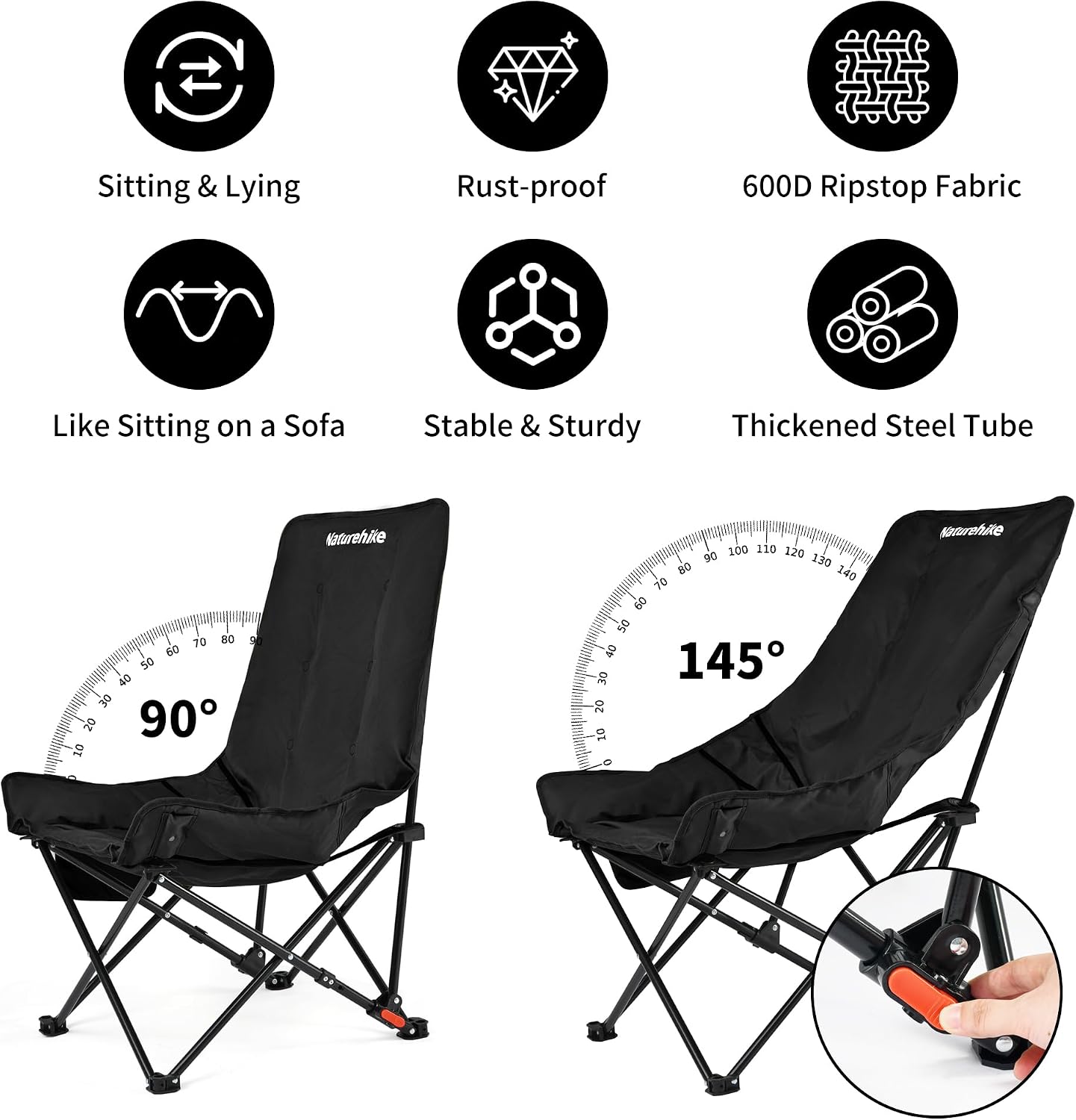 Detalle de Naturehike Sea Star faltbarer Campingstuhl (gepolstert, XXL) mit Tasche – hochlehner Relaxsessel für Garten & Outdoor