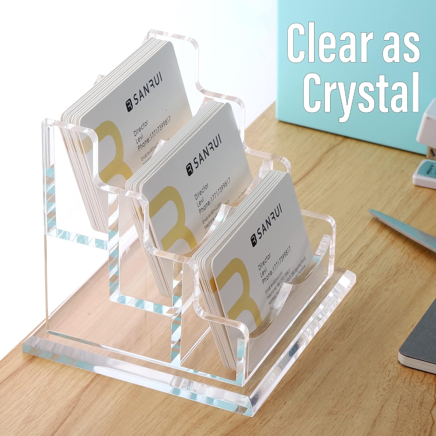 Thumbnail 6 de SANRUI Clear Acrylic Business Card Holder, 3-Tier Desk Display