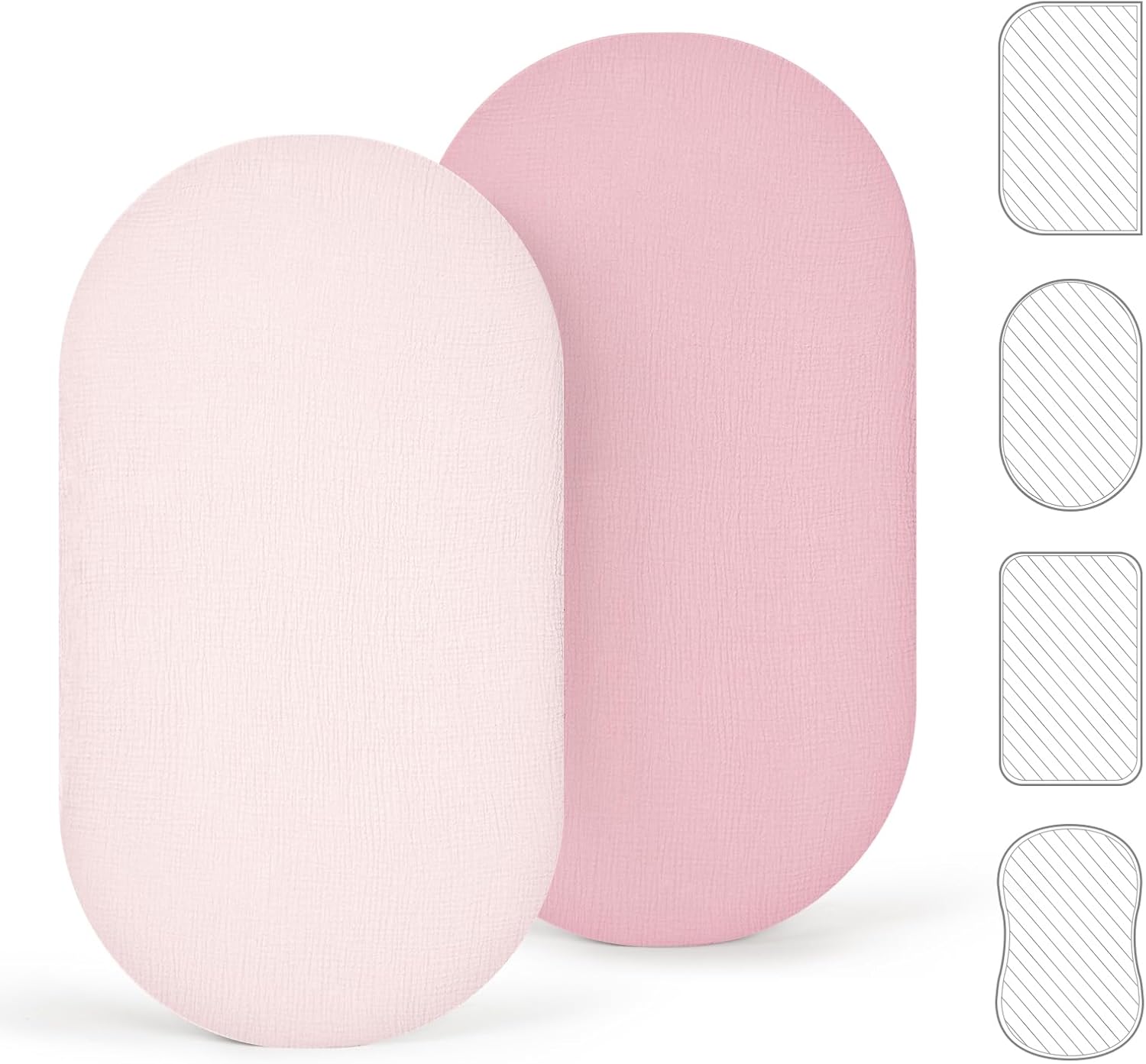 Detalle de lulumoon Musselin-Baumwolle Spannbettlaken 2er Set für Stubenwagen, Beistellbett und Reisebett – Rosa Nelke