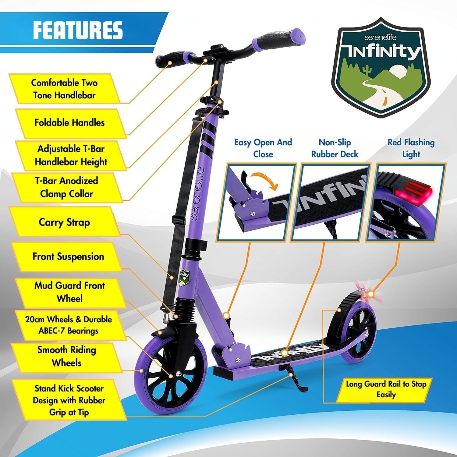 Thumbnail 1 de SereneLife Folding Kick Scooter: Lightweight, Adjustable and Ready for Indoor or Outdoor Use