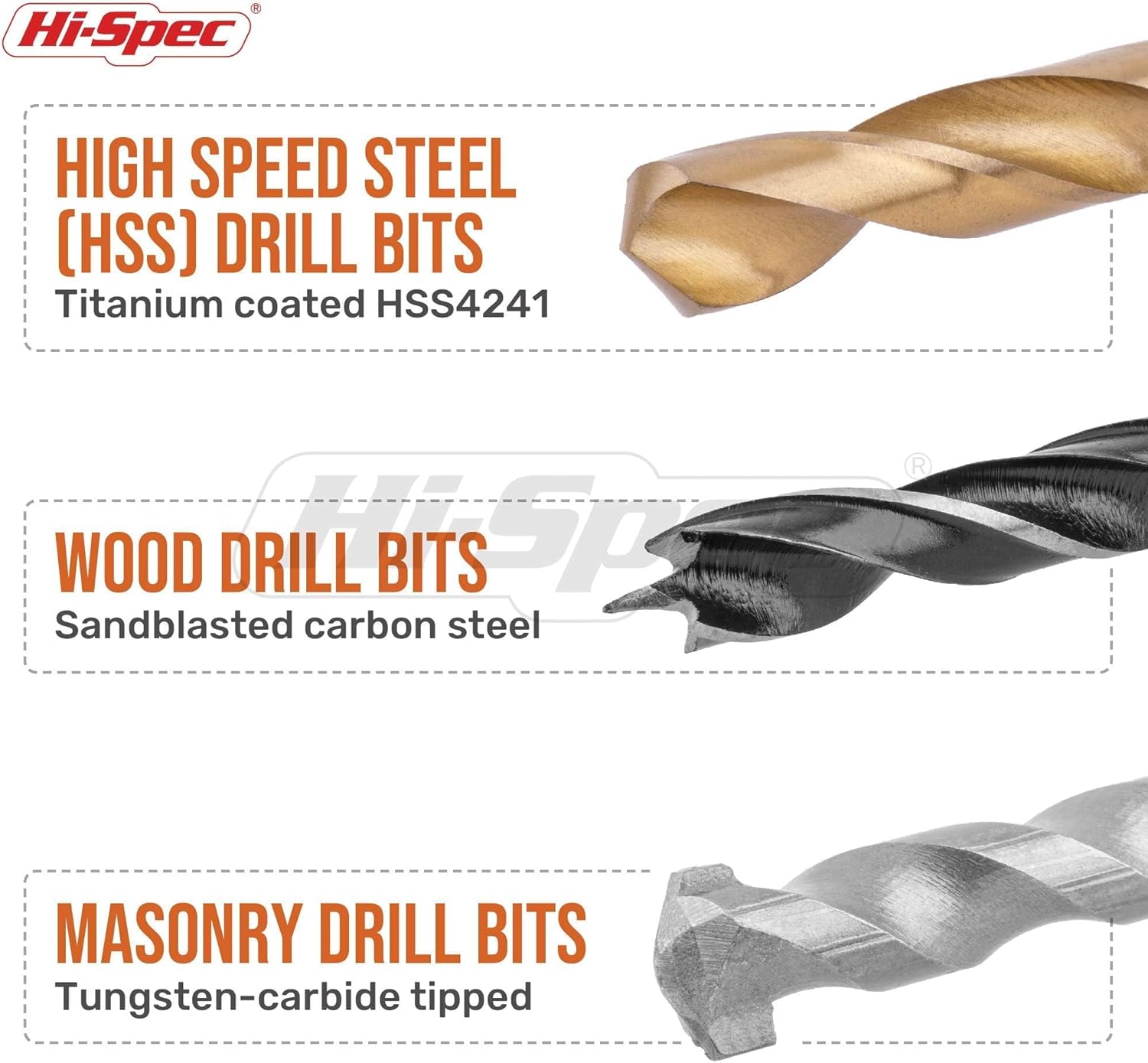 Thumbnail 2 de Hi-Spec Set di punte da trapano in custodia – 130 pezzi HSS titanio rivestito per legno, metallo e muratura