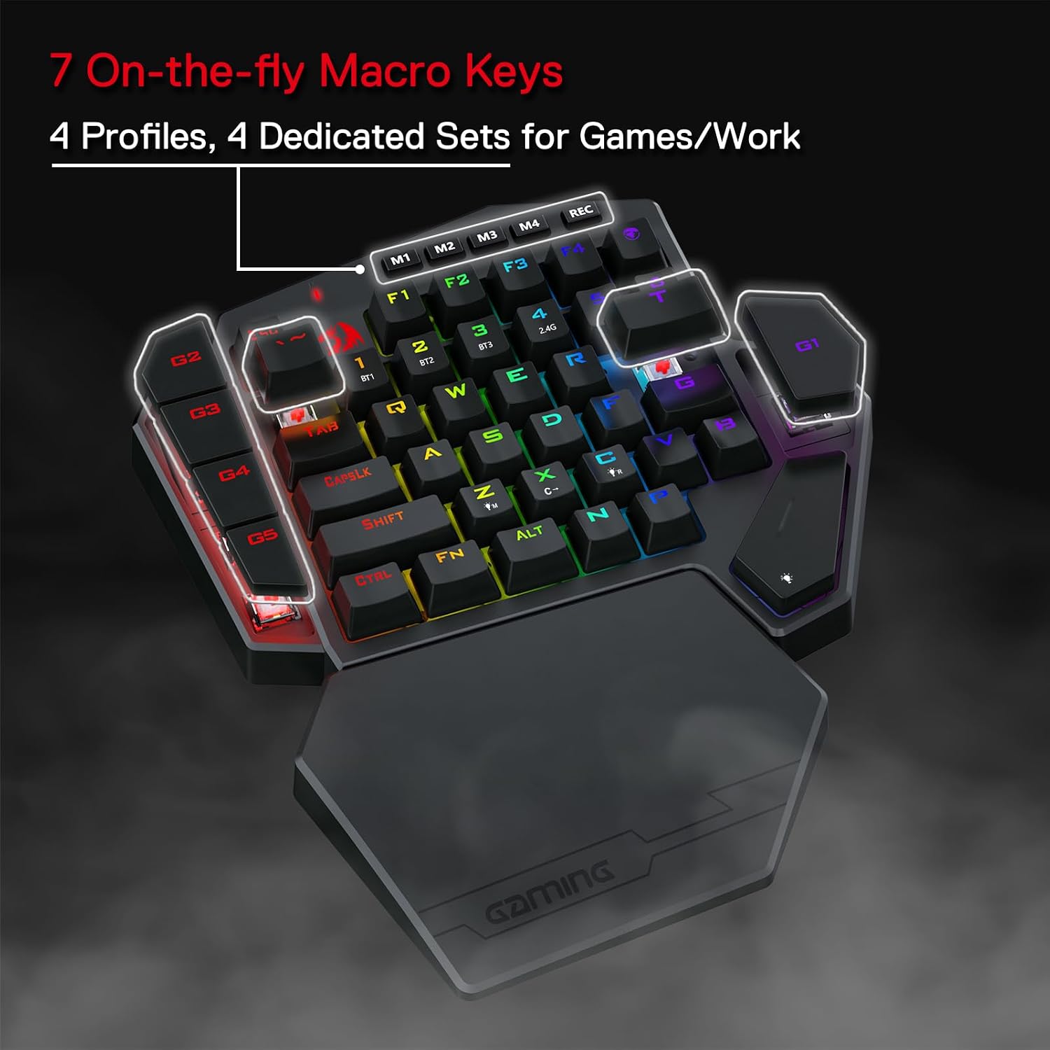Detalle de Redragon K585 DITI tastiera meccanica wireless 40% con 7 tasti macro, 2,4 GHz/RGB e poggiapolsi staccabile (US ANSI)