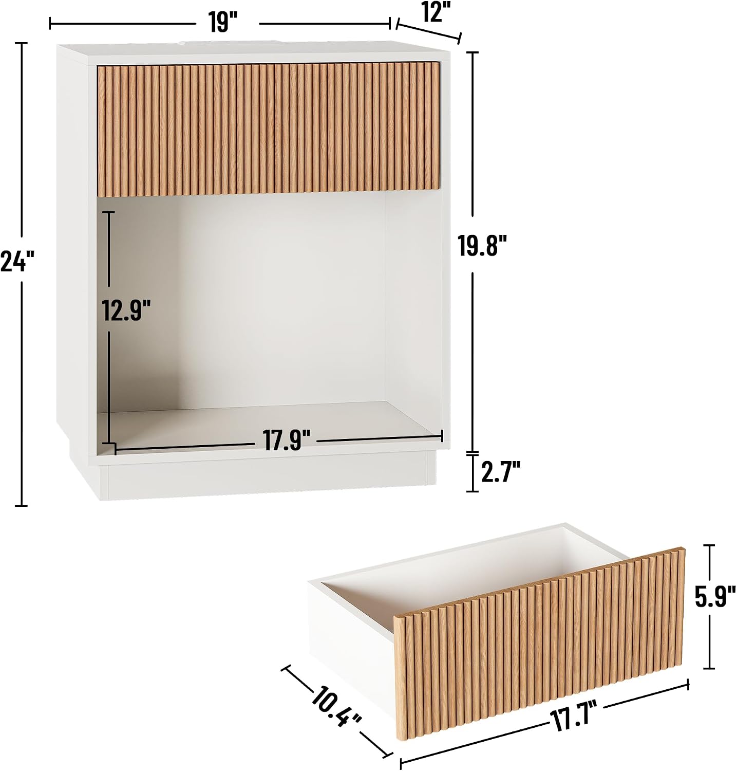 Detalle 2 de Fluted Nightstand Set, White Oak