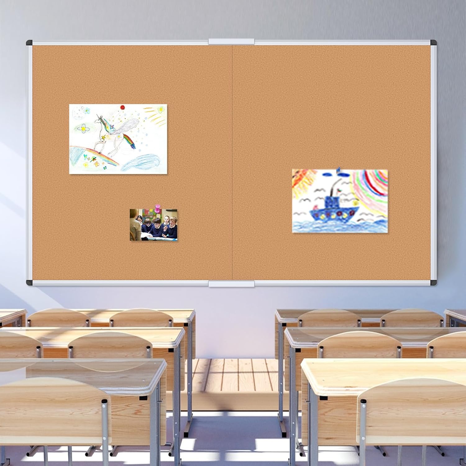 Thumbnail 5 de VIZ-PRO Large Cork Bulletin Board with Foldable Design, 180x120 cm – Silver Aluminium Frame