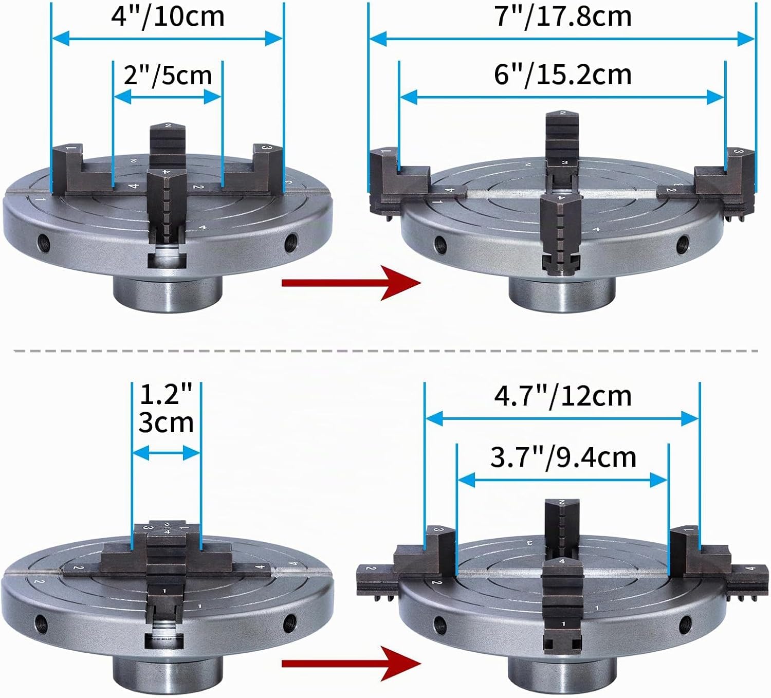 Detalle 2 de DEEFIINE K120405B houten draaibankklauwplaat, 152 mm, zelfcentrerend met 4 klauwen