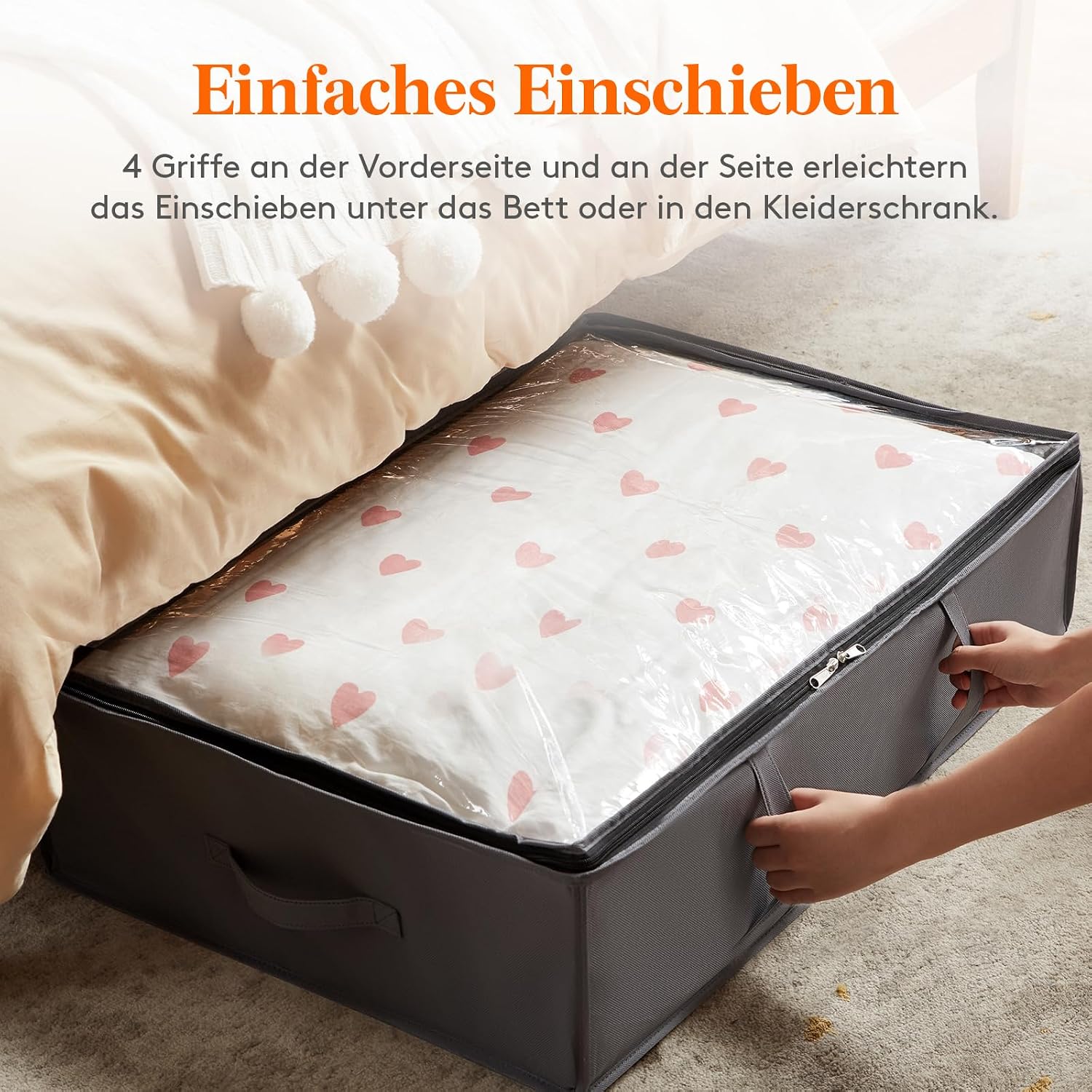Detalle de Lifewit Unterbett-Aufbewahrungsbox 40 L (2er-Set), faltbar mit Deckel – grau
