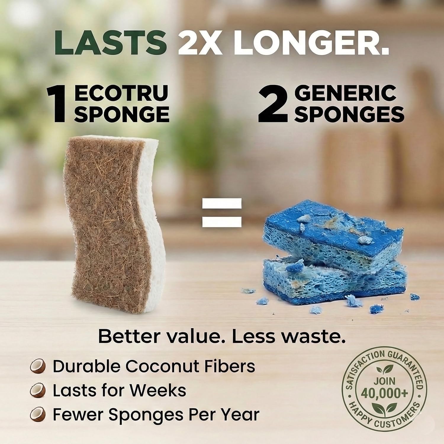 Detalle de ecotru Natural Cellulose Sponge schuursponsjes van cellulose en kokosvezel, 12 stuks