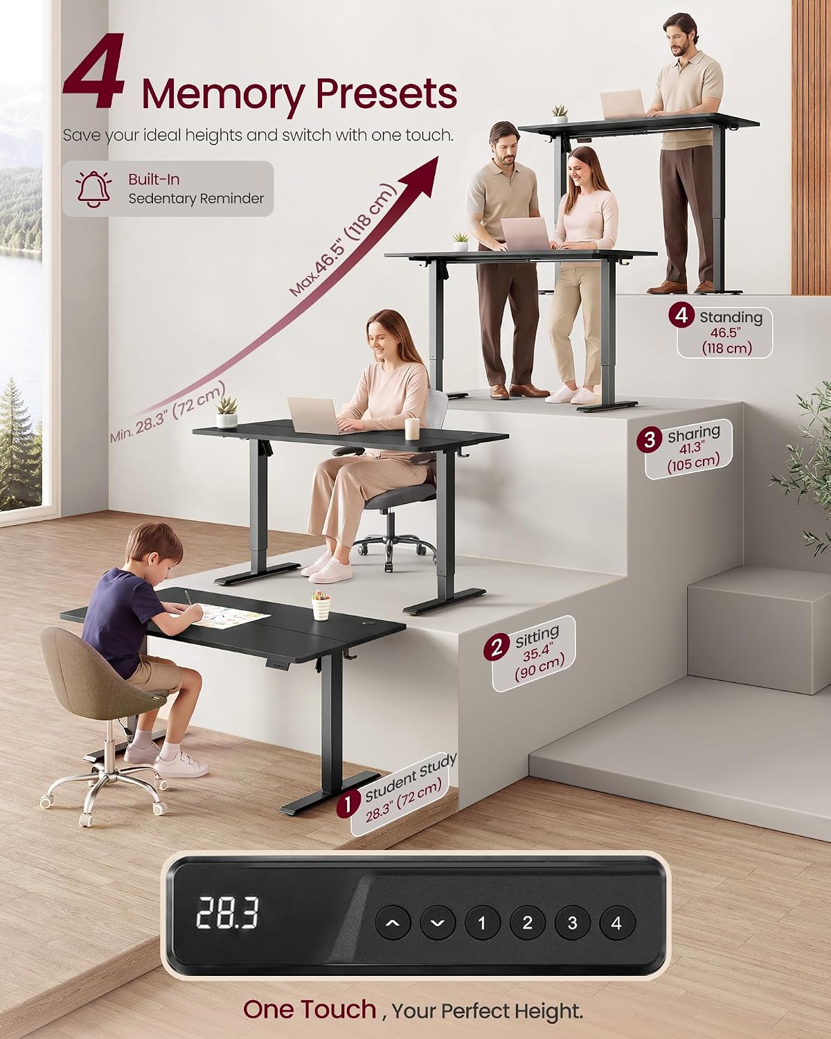 Detalle de VASAGLE ULSD315BZ02SV1 Electric Standing Desk, 55 x 28 Inches, 4 Presets