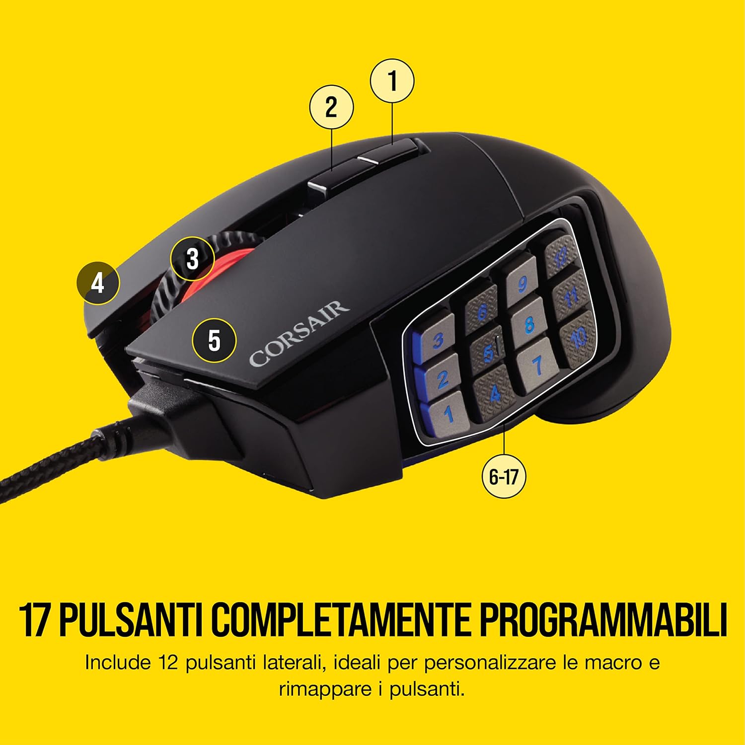 Thumbnail 3 de Corsair Scimitar ELITE RGB: mouse da MOBA/MMO con 18.000 DPI e 17 pulsanti programmabili