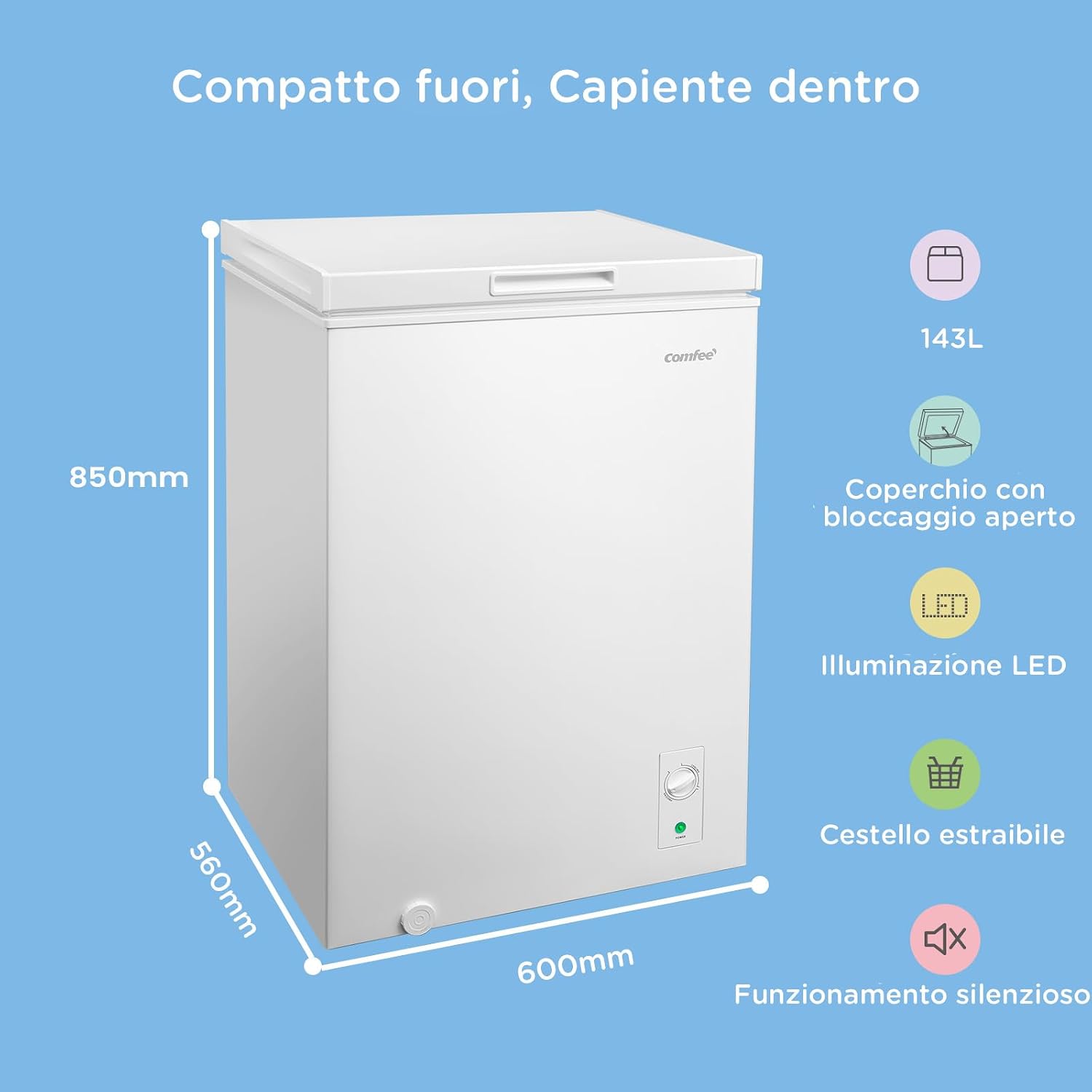 Detalle 2 de COMFEE' RCC146WH2EU(E) 143L Congelatore a Pozzetto Indipendente: efficienza, versatilità e praticità