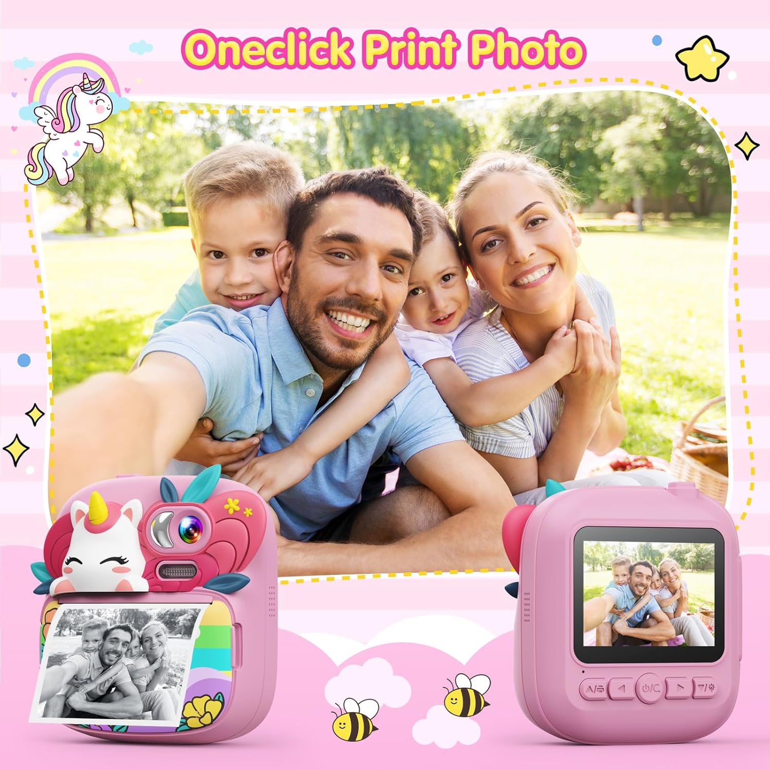Detalle de TIATUA Appareil Photo Instantané Enfant – Caméra numérique 12 MP avec impression sans encre et écran 2,4
