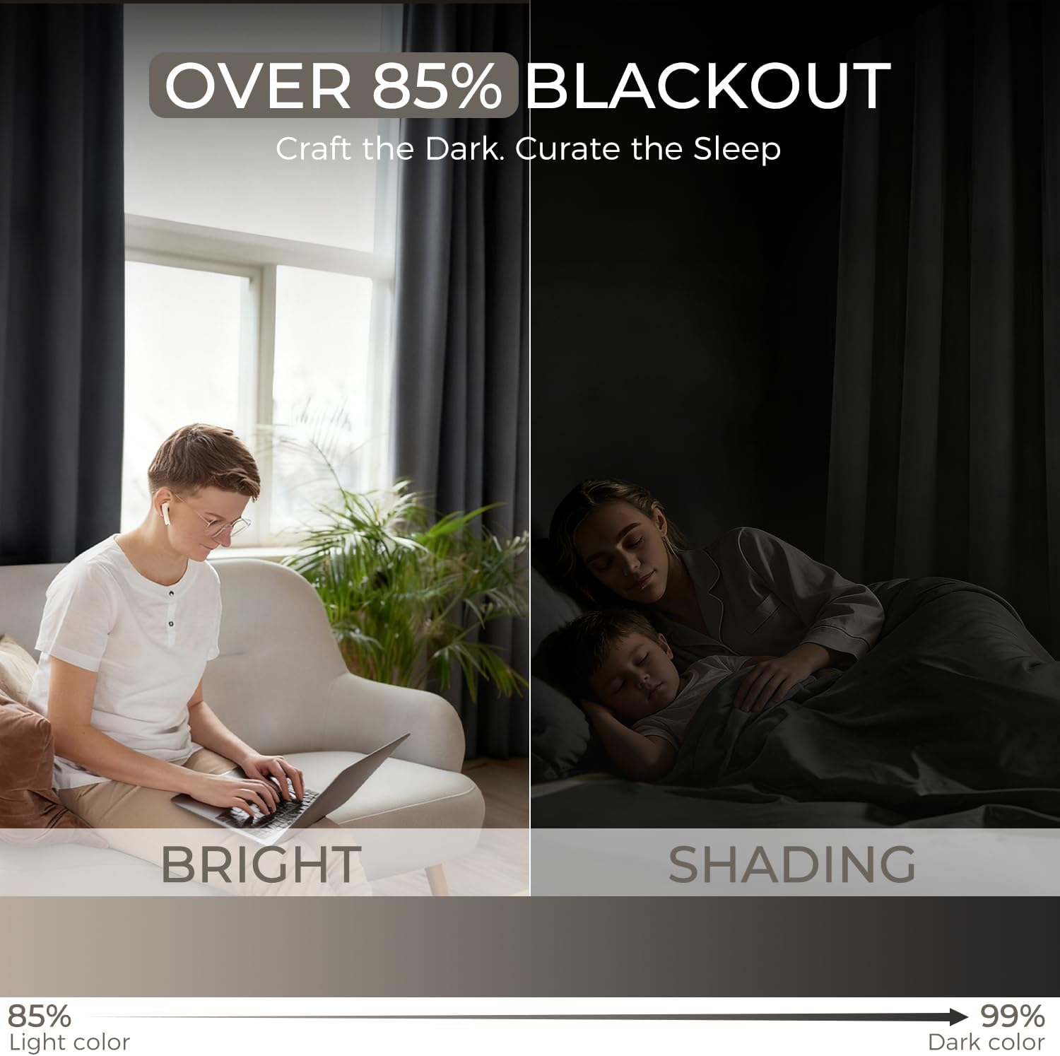 Thumbnail 2 de Runyéla Blackout Curtains for Bedroom Eyelet 52 x 63 Inch (2 Panels) – Black