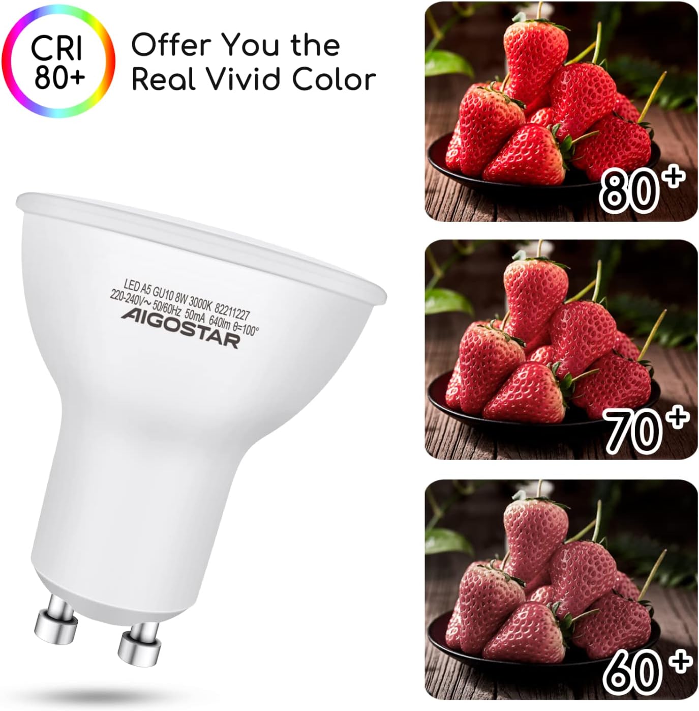 Thumbnail 6 de Aigostar Lampadina LED GU10 8W 640 lm 3000K – Pacco da 5, luce calda, fascio 100–120°