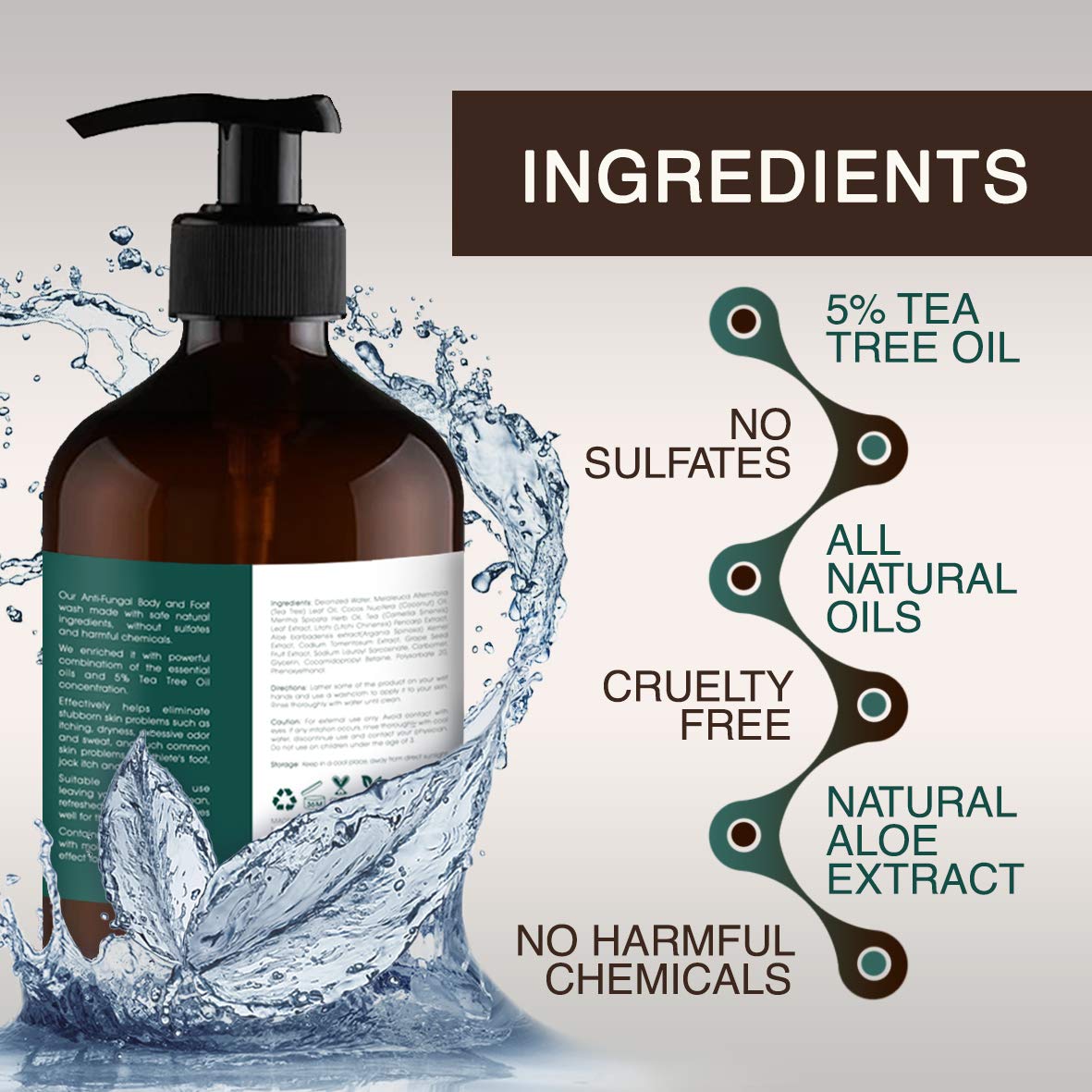 Detalle de ORISO 190513-33BB Tea Tree Oil Body Wash, 16 oz, Aloe, Sulfate-Free