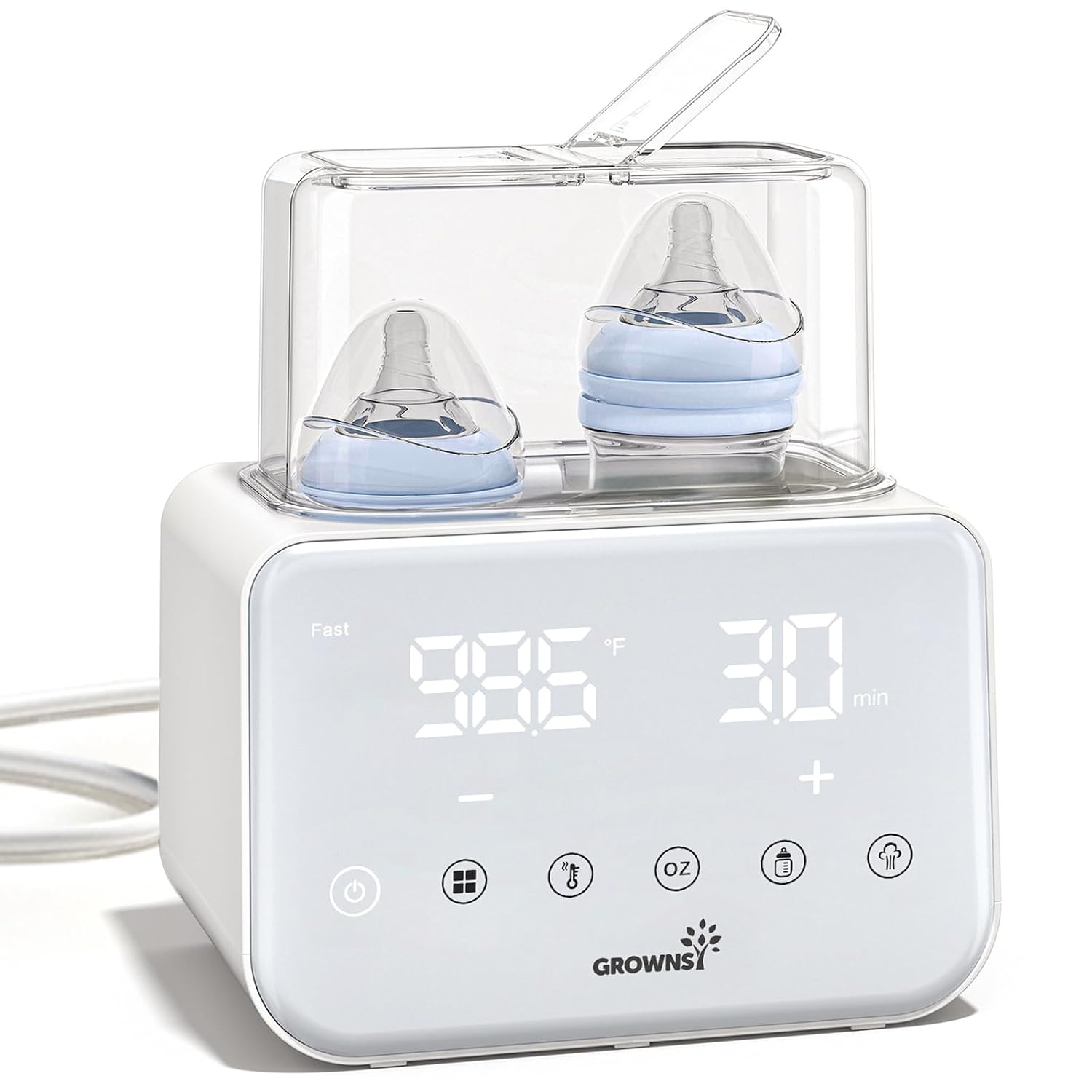 Detalle de GROWNSY Fast Double Baby Bottle Warmer, Beige, 10-in-1 with LCD Display