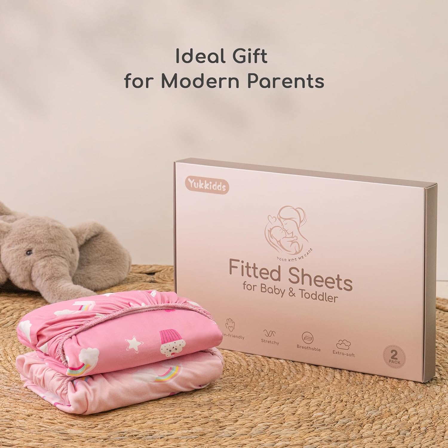 Thumbnail 6 de Yukkidds Cot Sheets 120x60 Fitted Cotbed Sheet – 2 Pack, Pink Unicorn Microfibre