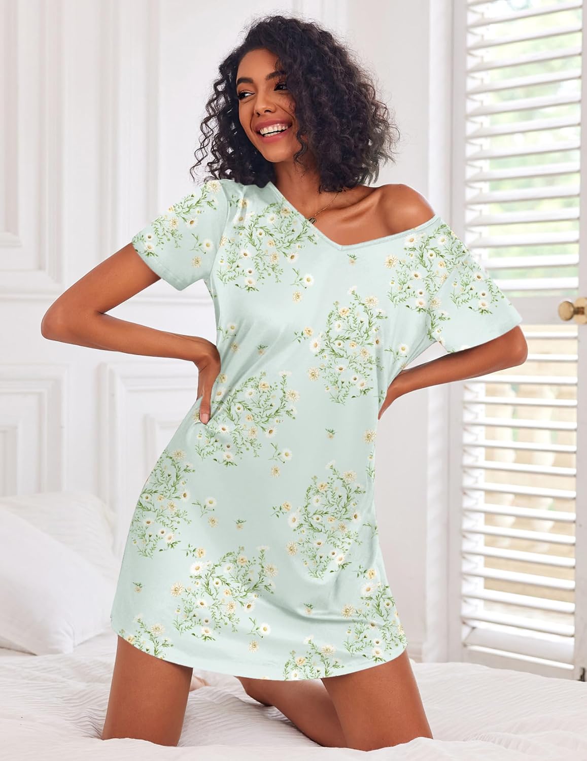 Detalle de Ekouaer 3-Pack Cotton Nightgowns for Women, Short-Sleeve Sleepshirts