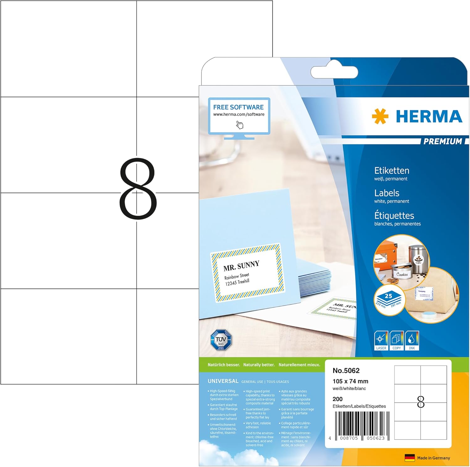 Thumbnail 6 de HERMA 4470 Versandetiketten – 800 selbstklebende Etiketten, 105 x 74 mm, 100 Blatt
