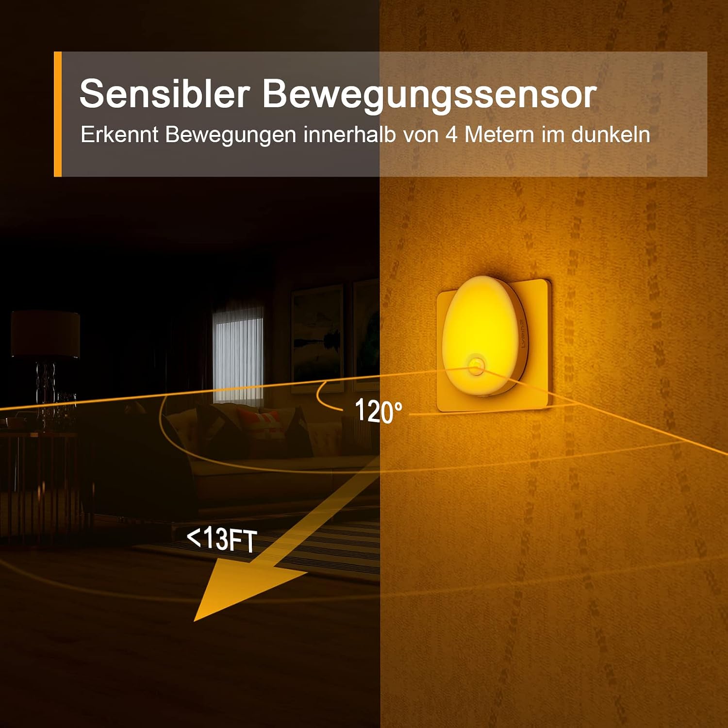 Detalle de LYRIDZ Bernstein Nachtlicht Steckdose mit Bewegungsmelder – dimmbar, 2er Set