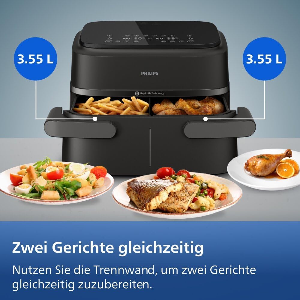 Detalle de Philips Airfryer 1000 Series Flexible Basket NA154/00 – 7,1 l, RapidAir, zwei Zonen, App
