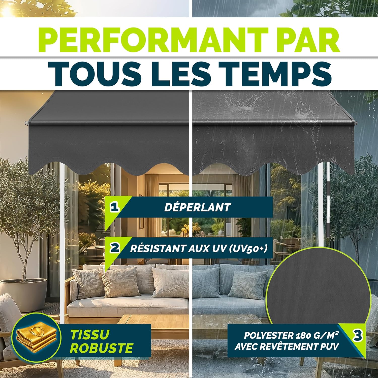 Thumbnail 3 de Tillvex Store Banne Manuel rétractable avec manivelle — Marquise de balcon 350 cm Gris