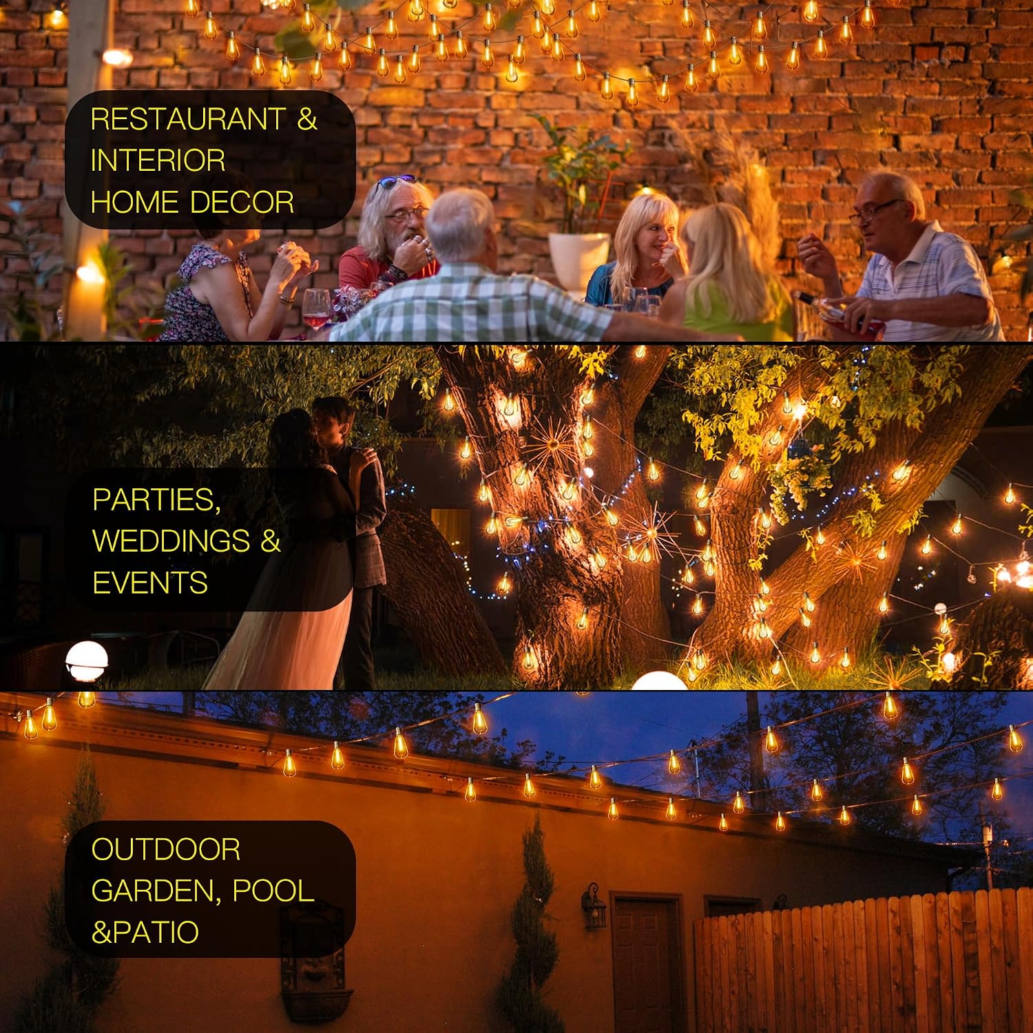 Detalle 2 de OHLUX GLS-20J2P-E17-ST38-60 Outdoor String Lights, 120FT, 2200K Dimmable LEDs