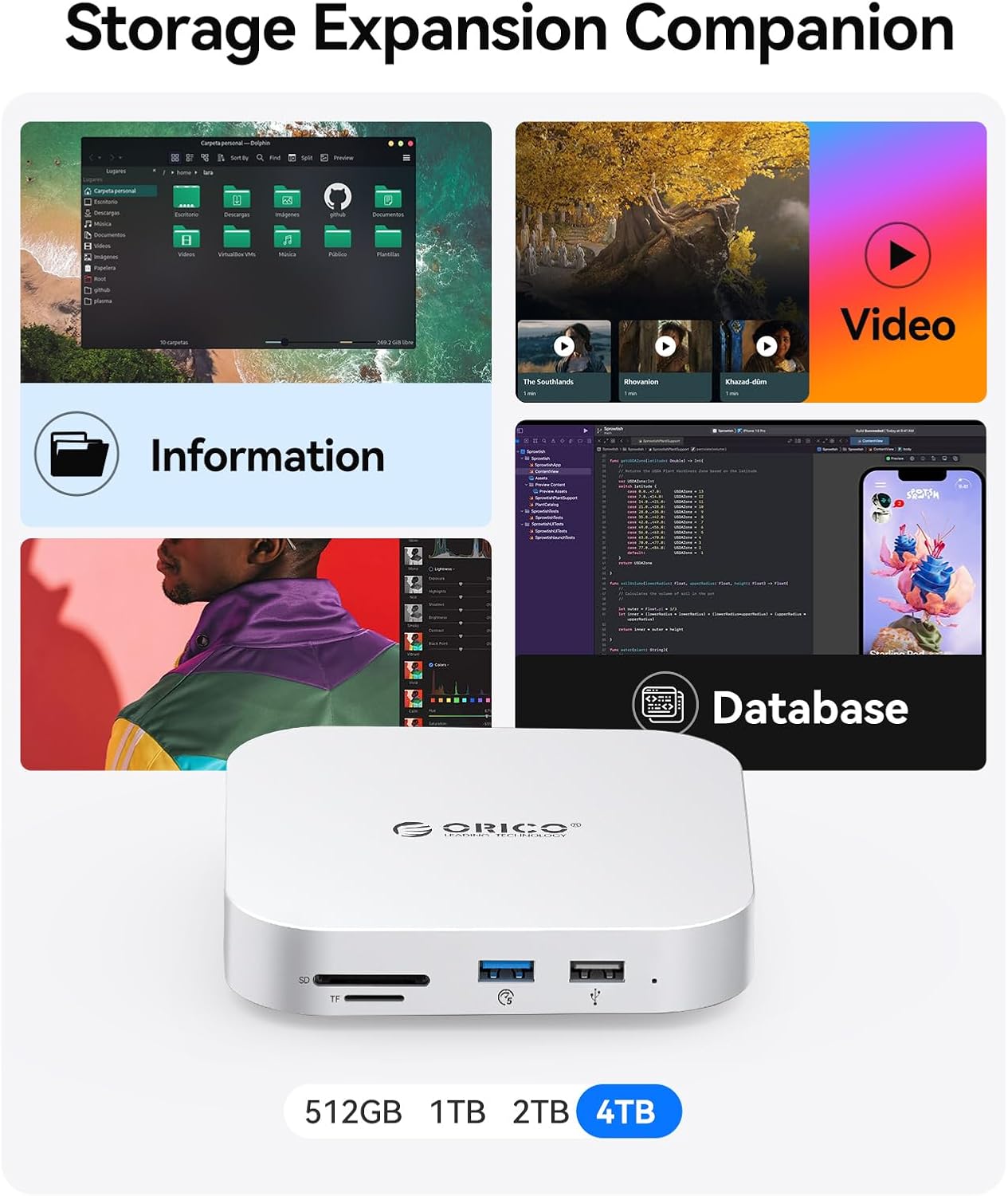 Thumbnail 2 de ORICO MiniMate Extreme Portable SSD 1TB (M4SE) für Mac mini M4 2024 mit Docking-Station