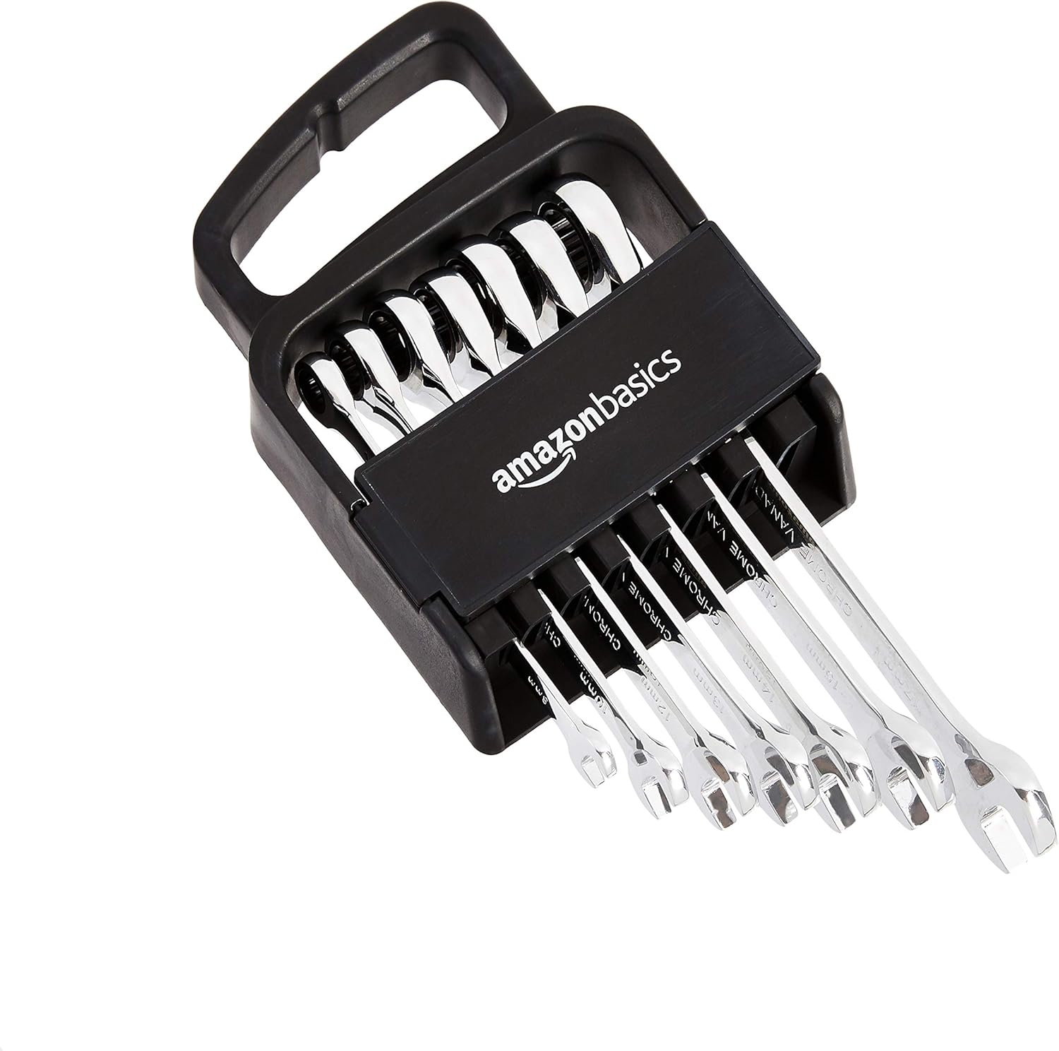 Detalle de Amazon Basics Ratcheting Wrench Spanner Set (7‑Piece, 8–17 mm) in Chrome Vanadium