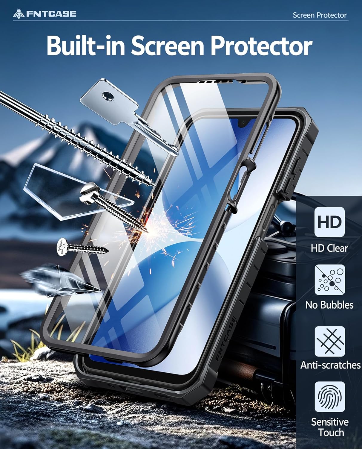 Thumbnail 3 de FNTCASE rugged phone case for Samsung Galaxy A17 / A26 4G-5G (2025) with integrated screen protection and kickstand – Black