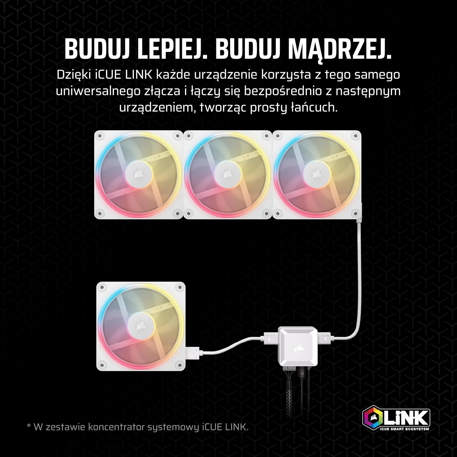 Detalle 2 de CORSAIR iCUE LINK LX140-R CO-9051056-WW – wentylatory 140 mm PWM RGB, odwrócony przepływ, 2 szt.