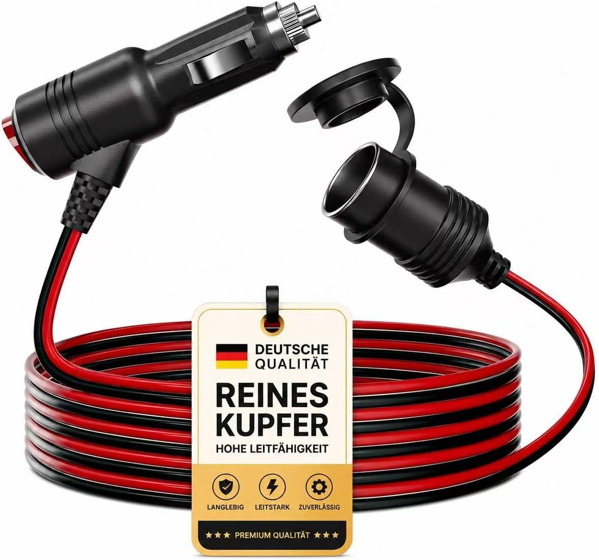 Detalle de 12V Zigarettenanzünder Verlängerungskabel mit Schalter – Kfz Adapter Stecker auf Buchse für Auto, Wohnmobil & Camping