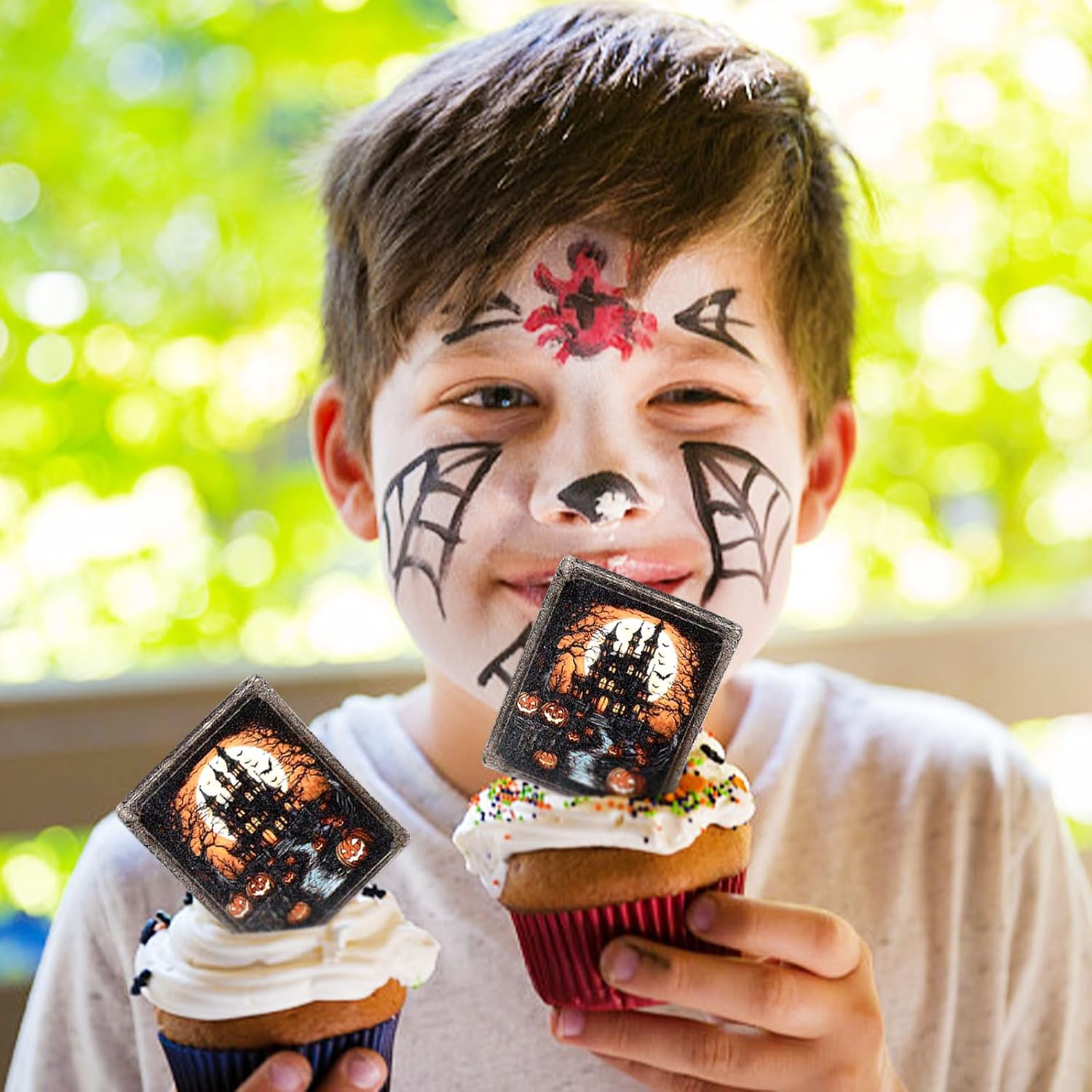 Detalle 1 de Keaziu Edible Halloween House Cupcake Toppers, 40-Piece Rice Paper Set