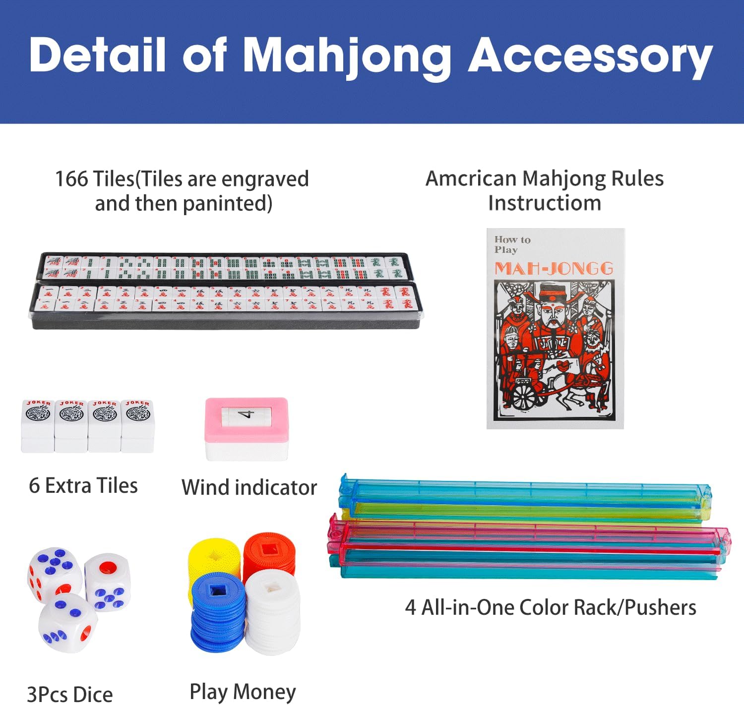 Detalle de Suncle American Mahjong Tile Set: 166 White Tiles with 4 Racks and Travel Bag