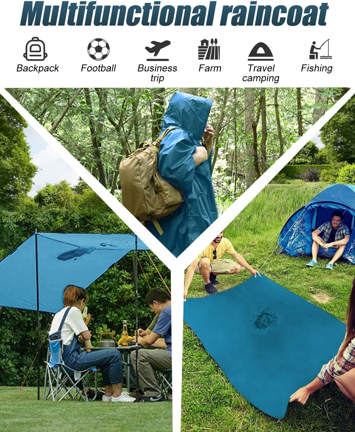 Detalle de Victoper Waterproof Poncho Adult: Lightweight, Reusable Rain Poncho for Outdoor Needs