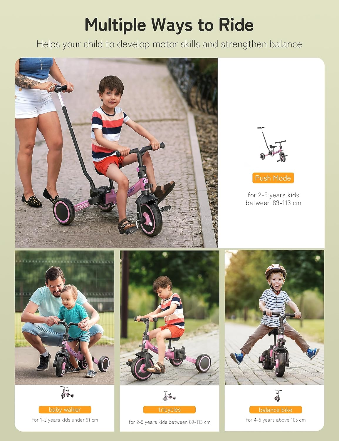 Detalle 2 de besrey 7 in 1 Kleinkind-Dreirad 1–5 Jahre