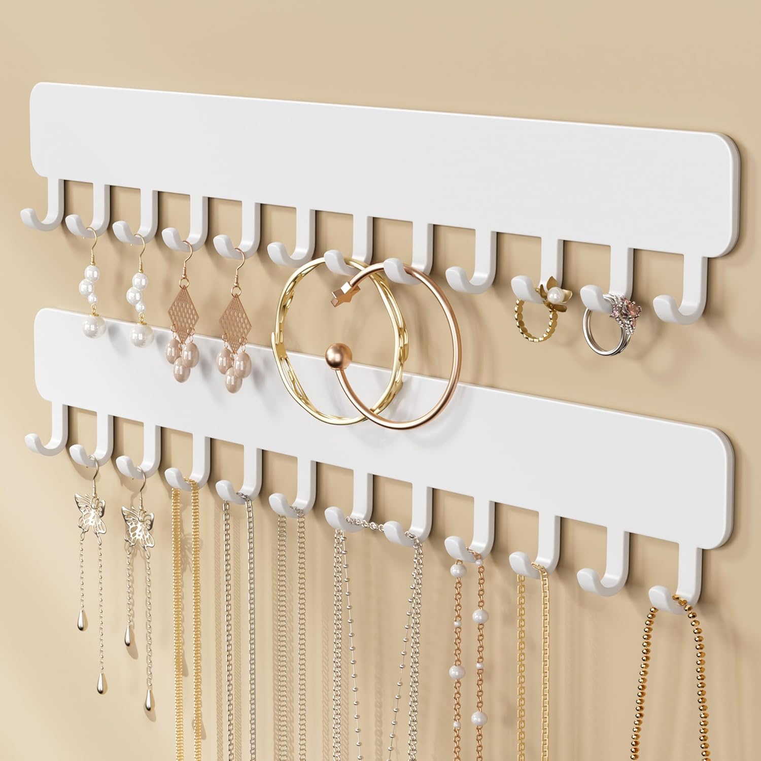 Josmimic Organizzatore gioielli parete 2 pz bianco