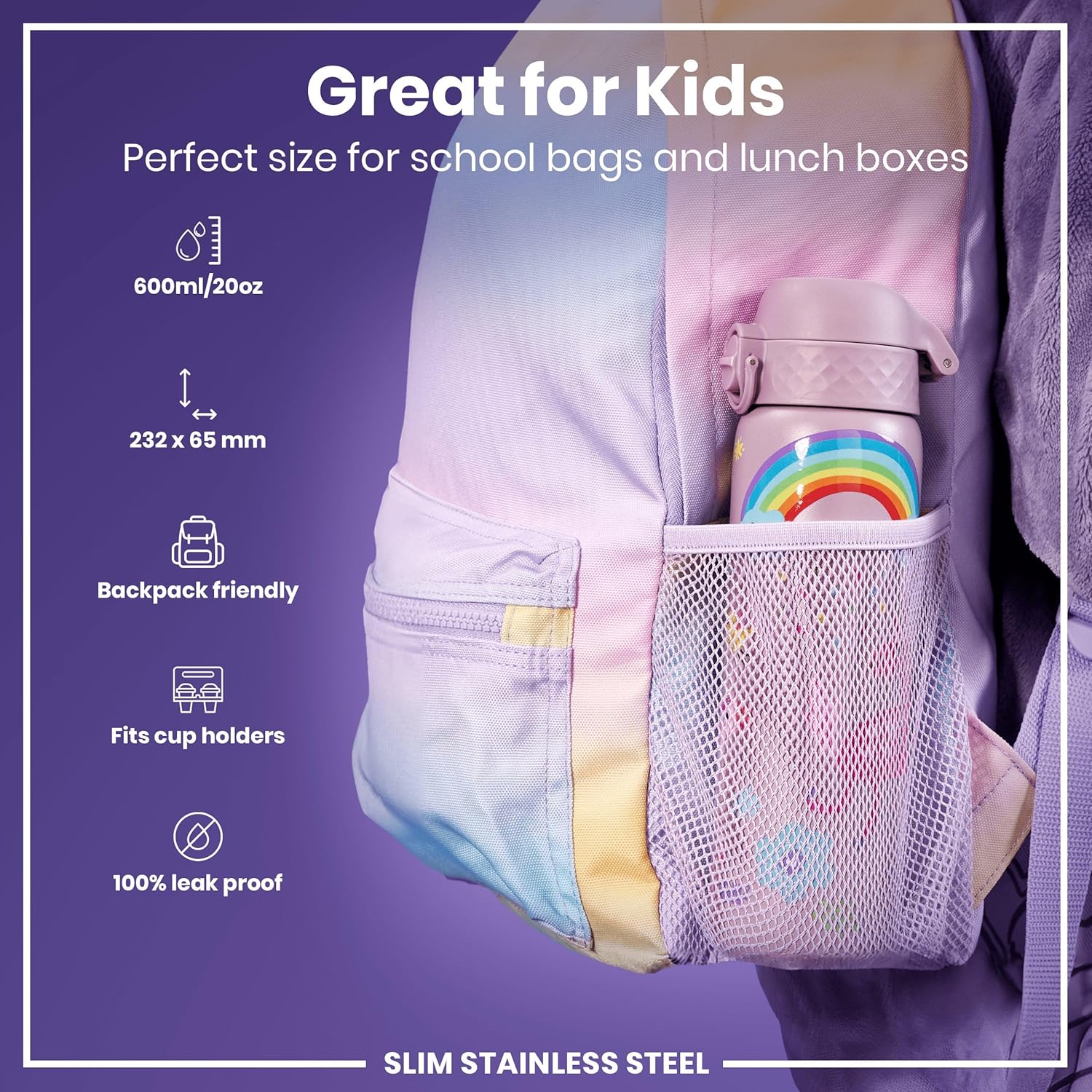 Thumbnail 1 de Ion8 Water Bottle, 500ml/18oz — Slim, Leak-Proof, BPA-Free Stainless Steel Bottle with Secure Lock
