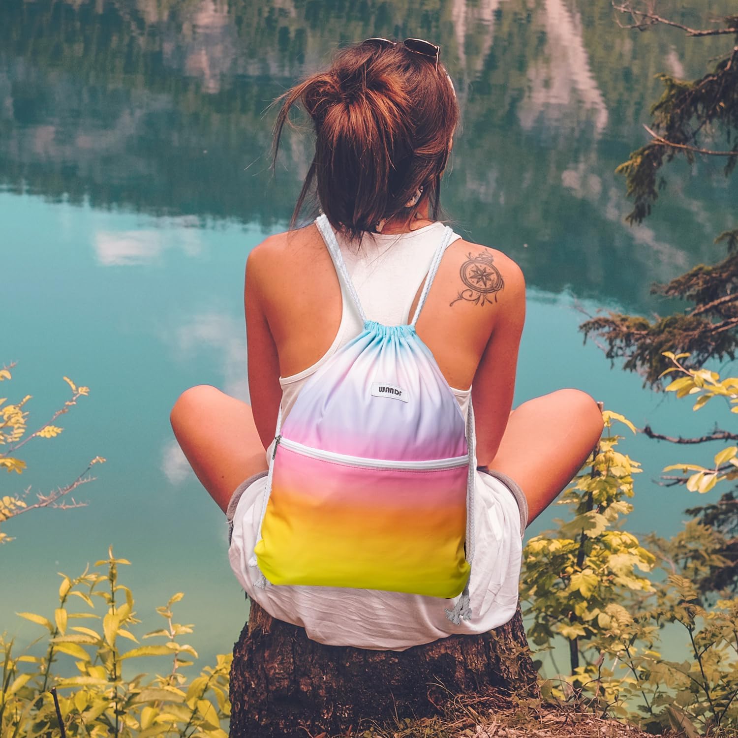 Detalle 2 de WANDF Rucksack mit Kordelzug – 11 Liter, wasserabweisendes Polyester, Innentasche