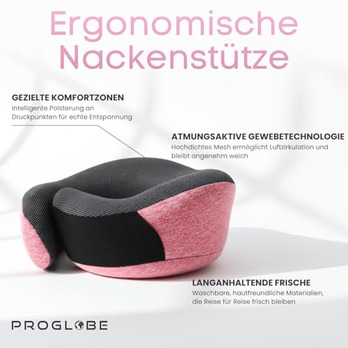 Detalle de Proglobe Nackenkissen Flugzeug – Reisekissen aus Memory Foam, 100% Memory Foam, Rosa