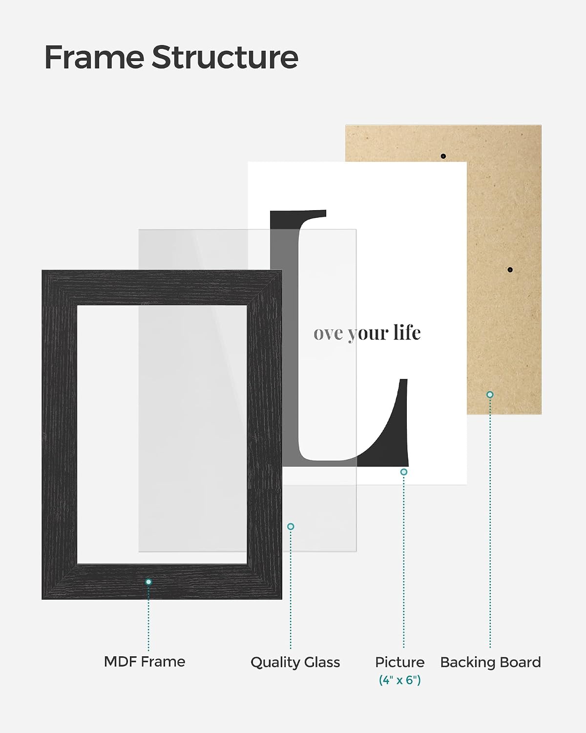 Thumbnail 5 de SONGMICS Black Collage Photo Frame (family frame for 10 photos, 4x6 inch) – MDF board, assembly required