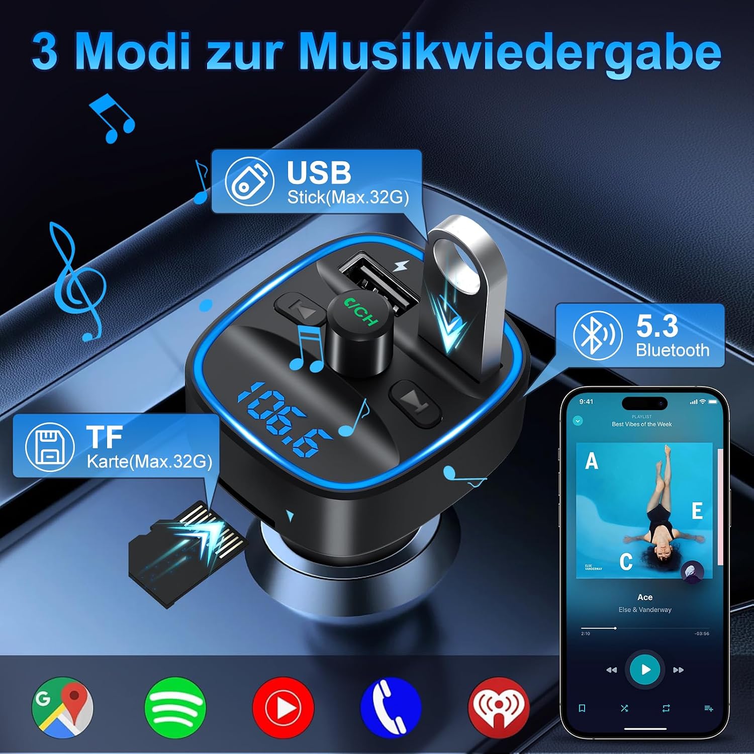 Detalle 2 de Bluetooth 5.3 FM Transmitter Auto Adapter