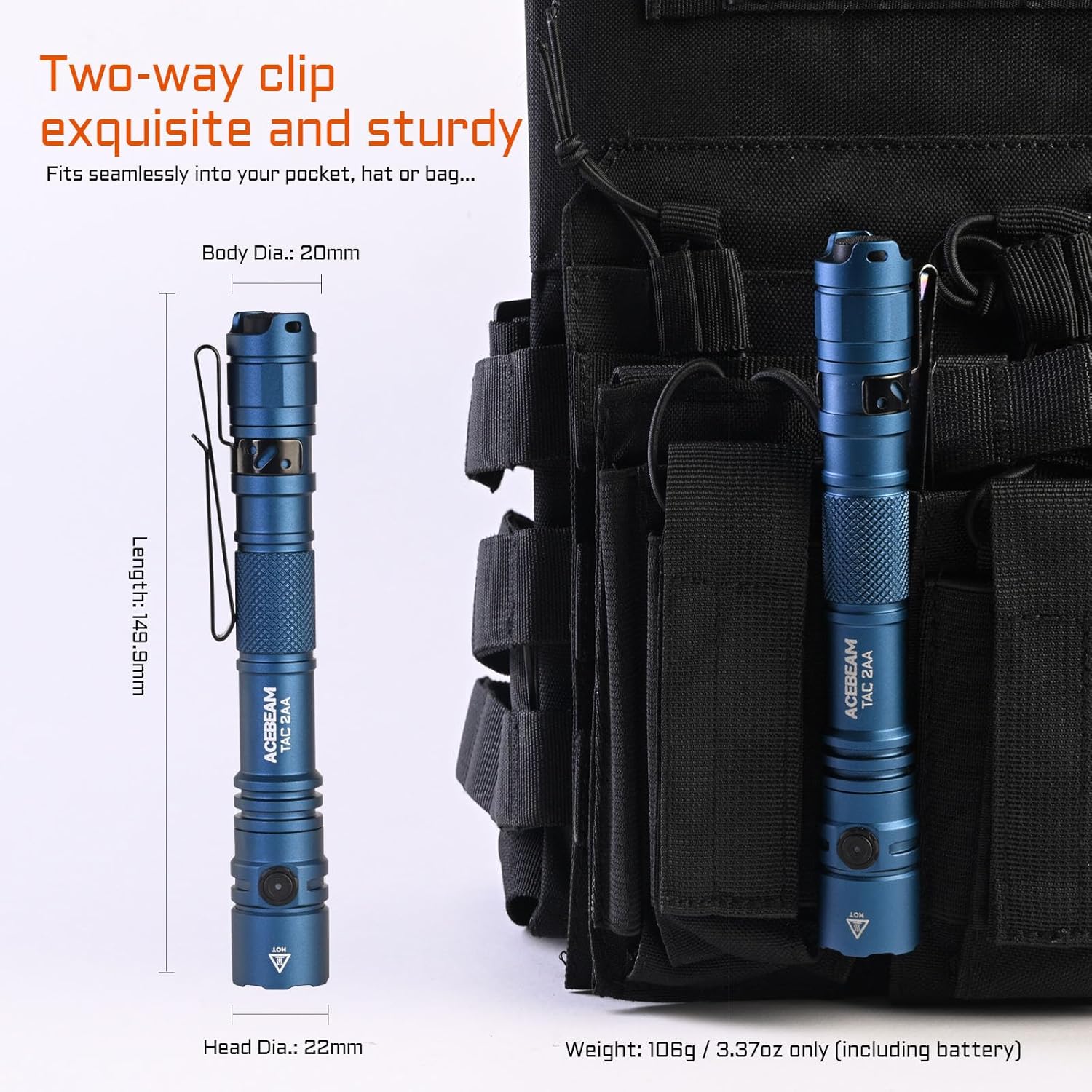 Thumbnail 3 de ACEBEAM TAC 2AA EDC Tactical Flashlight 1400 lm 🔦